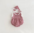 Millie - Red & White Check Romper Lined with Lace