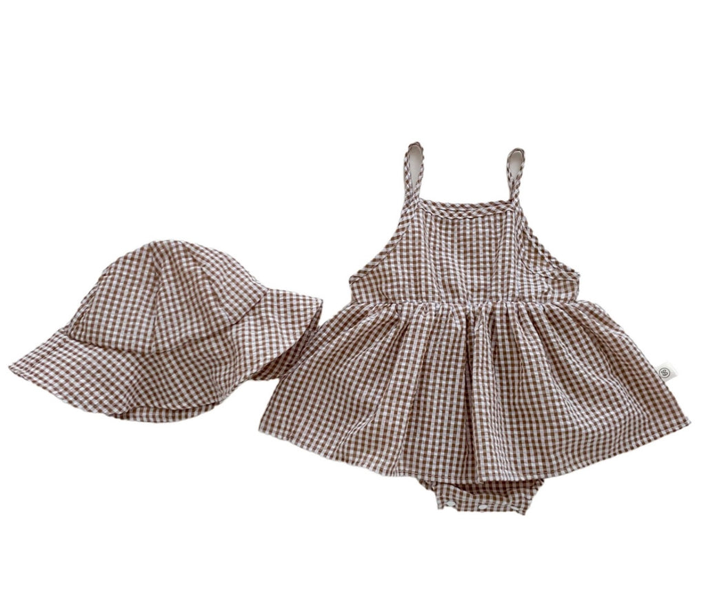 Odette - Brown & White Check Dress