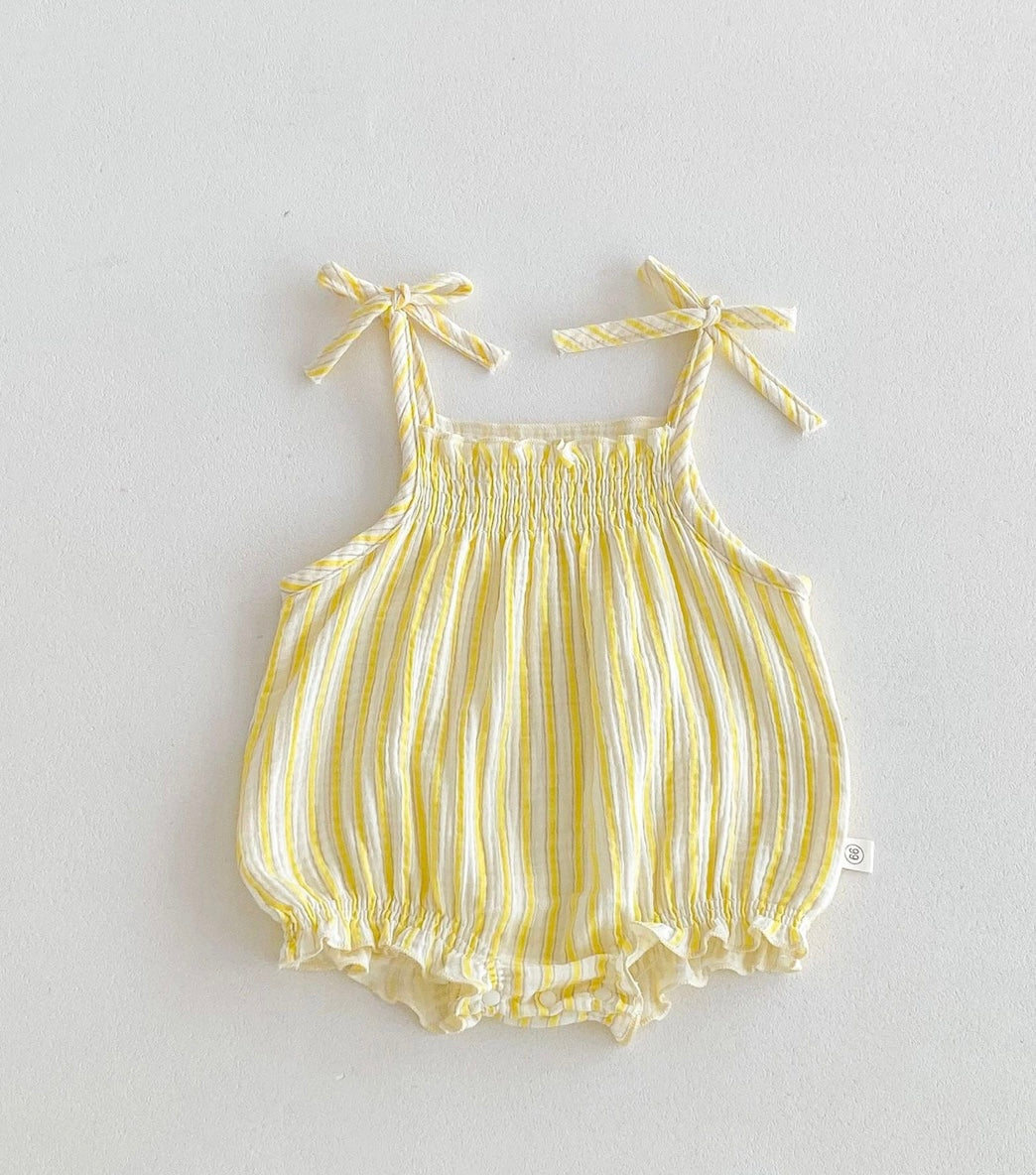 Etta - Yellow & White Shoulder Bow - Romper